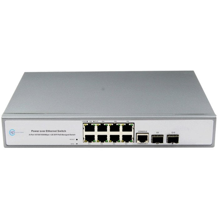 XPS-1220-10P - 8 port 10/100/1000 PoE + 2 port 100/1000 SFP L2+ Yönetilebilir Switch